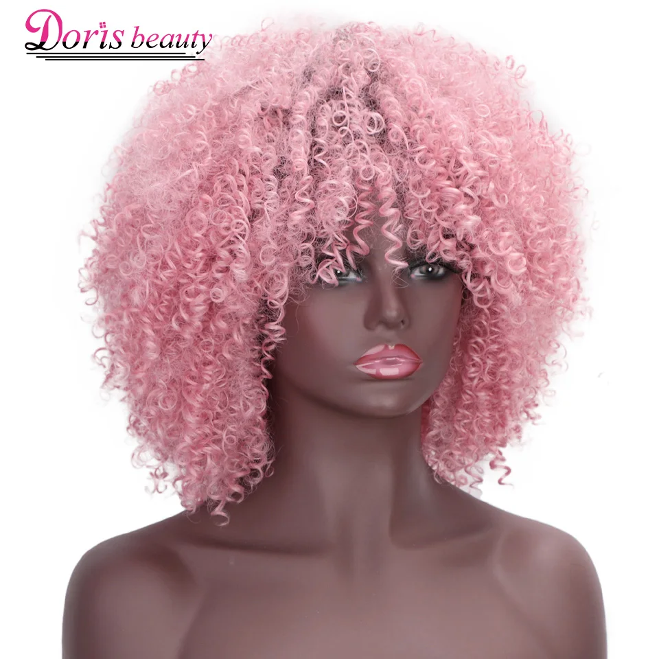 Doris beauty розовые афро вьющиеся парики для афроамериканских женщин синтетический