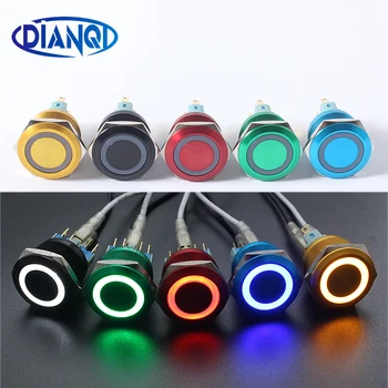 

22mm aluminum oxide metal push button switch led ring round momentary/Latching 6 pin car switches 12V 24V220V Backlit waterproof