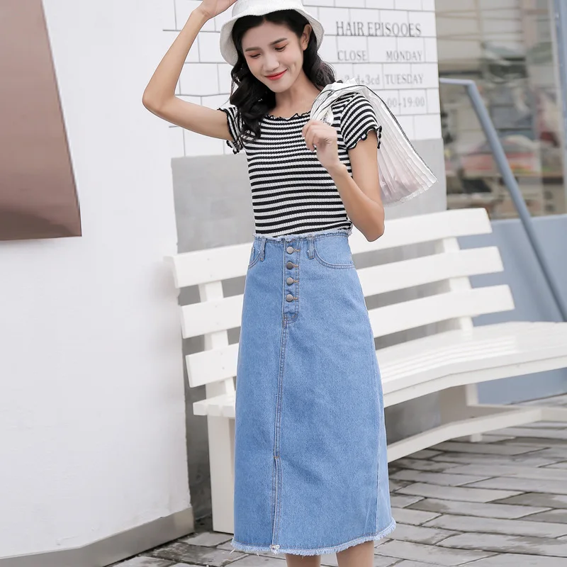 

Photo Shoot 2018 Single Breasted Fur Trim Slit-Front Sheath A- line Students Korean-style Medium-length Skirt Women's