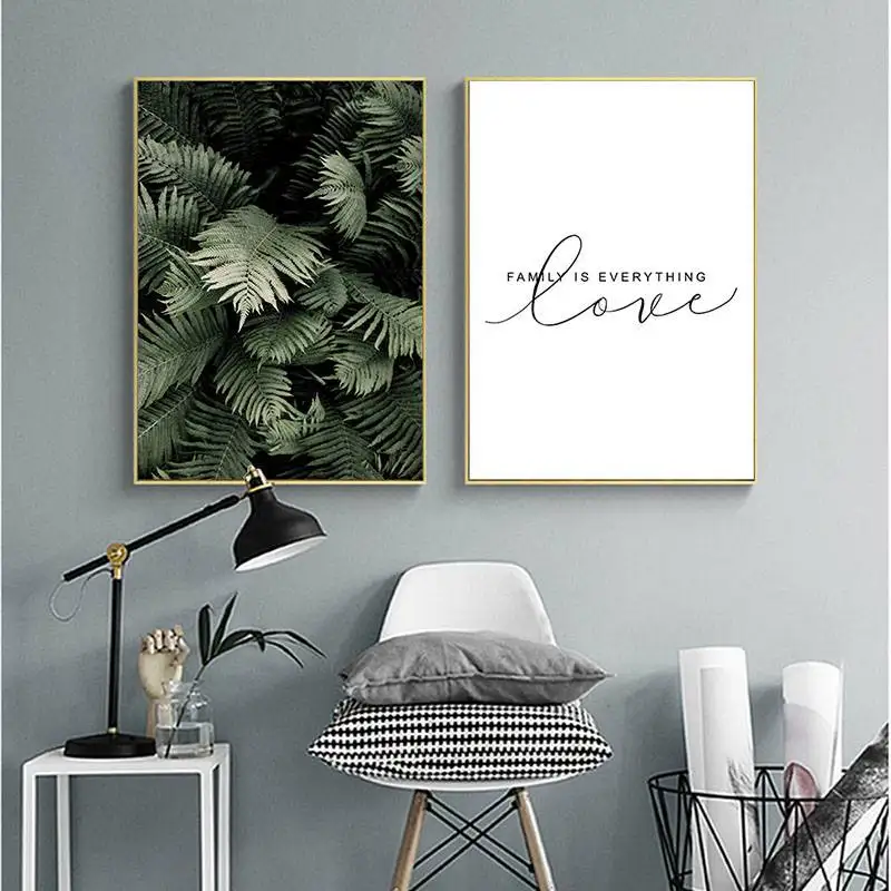 

Nordic Style Green Plant Leaf Canvas Poster Love Quotes Scandinavian Print Painting Decorative Picture Living Room Wall Art