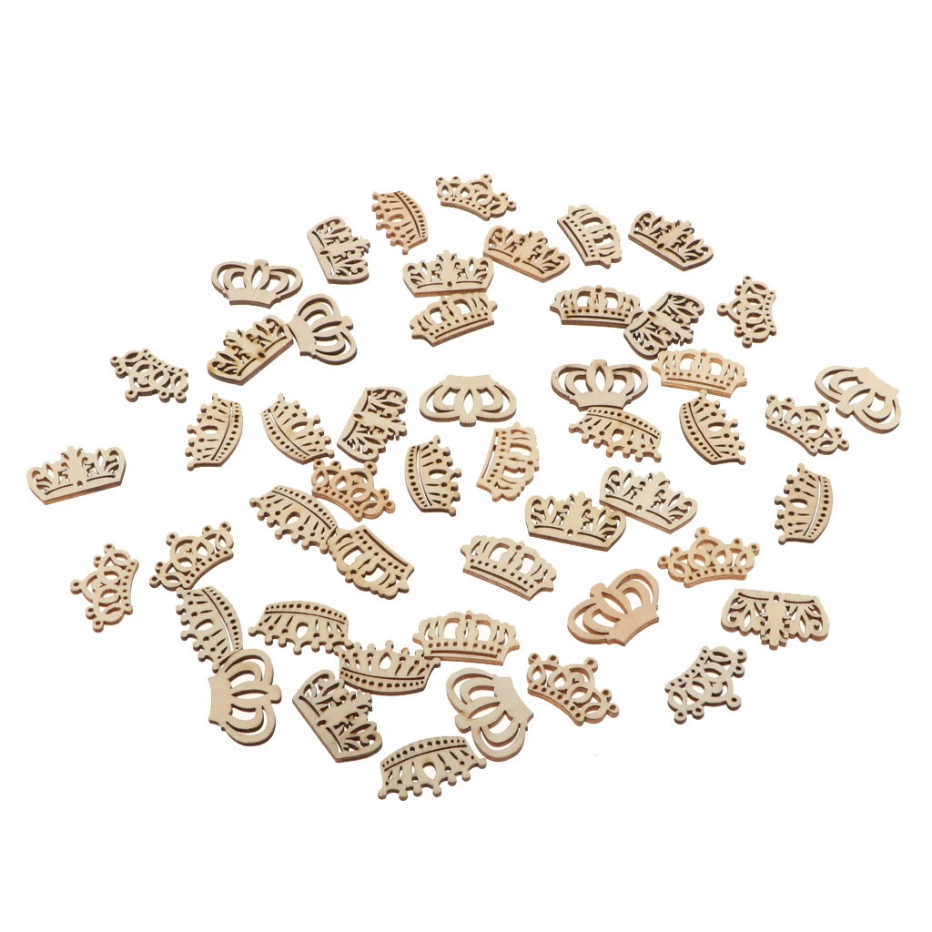 50 Pieces Crown Shape Wooden Discs Tree Slices Ornament Ornament For Crafting And Painting DIY Crafts Supplies