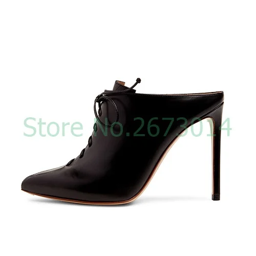 

Newest Velvet Slingback Shoes Women Black Patent Leather Point-toe Mules Stiletto High Heels Boots Elegant Ankle Slip on Boots