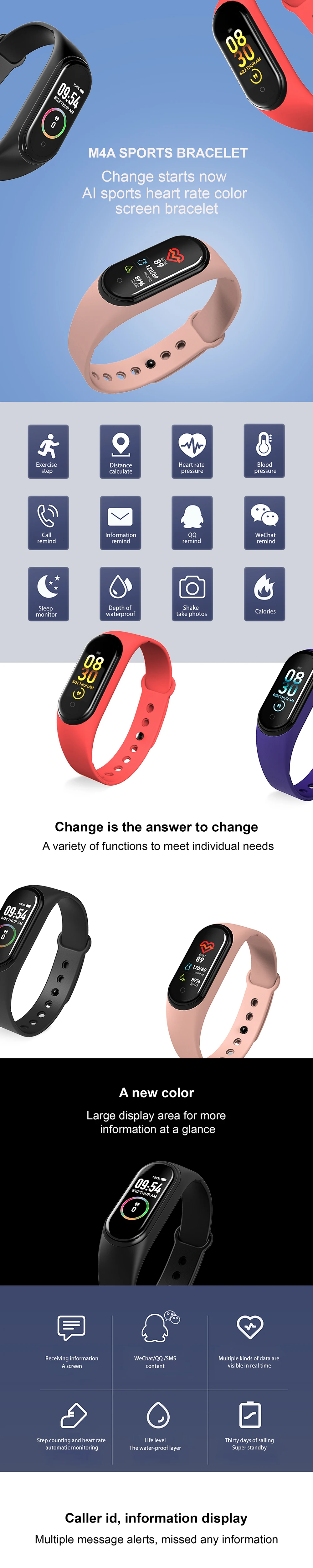 M4, смарт-браслет, фитнес-трекер, умные часы, браслет с Bluetooth, монитор артериального давления для мужчин и женщин