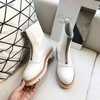 

Fast delivery 2019 spring and autumn women boots round toe genuine leather none square heel short boots