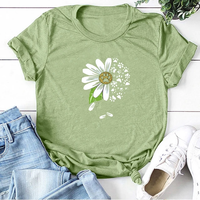 Daisy Bear Paw Print T-shirts Women Summer Graphic Tee Aesthetic Shirts for Women Casual Short Sleeve Ladies Tops Camiseta Mujer 5