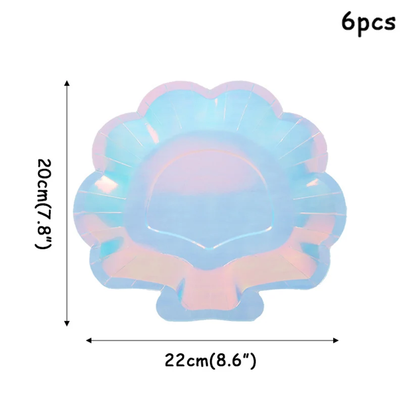 6 шт. Переливающаяся сверкающая оболочка бумажные тарелки для вечеринок посуда Русалочка тематическая вечеринка Детская Игрушка В ванную принадлежности для свадебной вечеринки - Цвет: 6pcs Plates
