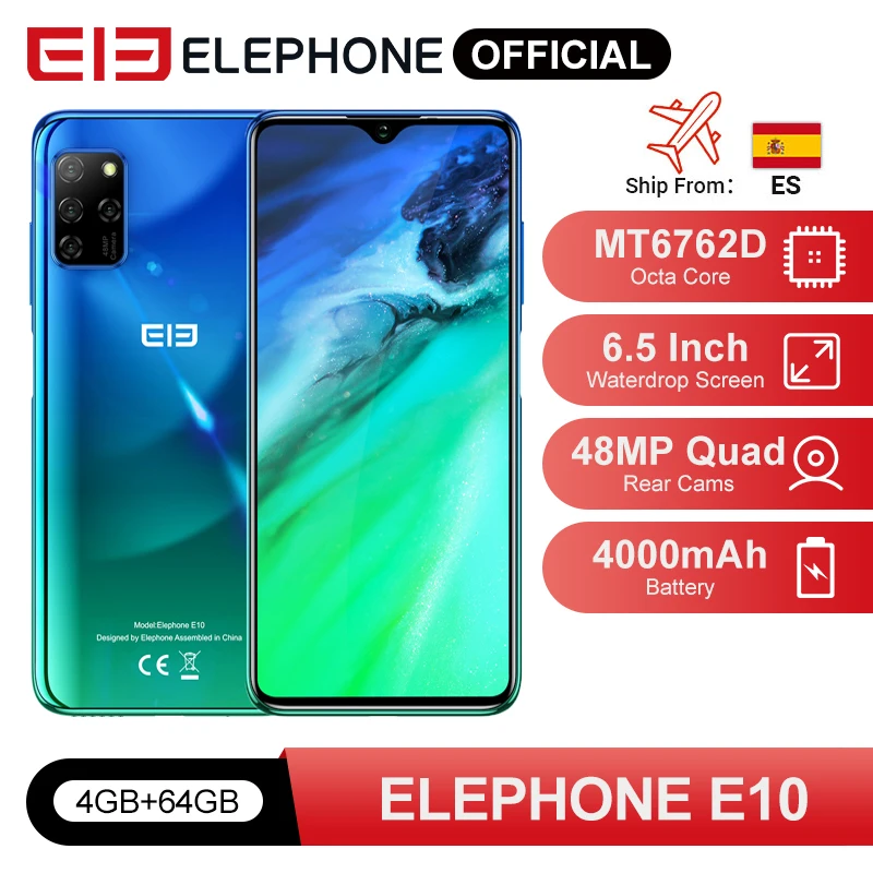 هاتف ذكي من ELEPHONE E10 ثماني النواة بذاكرة وصول عشوائي 4 جيجا بايت وذاكرة داخلية 64 جيجا بايت وشاشة 6.5 بوصة وكاميرا رباعية بدقة 48 ميغا بيكسل كاميرا رئيسية يعمل بنظام الأندرويد 10 هاتف محمول مزود بخاصية NFC ببصمة الإصبع|الهواتف المحمولة| - AliExpress