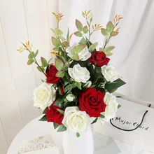 1 букет европейских роз или пионов искусственные цветы искусственные шелковые цветы на вечеринку пионы для свадебного украшения домашний декор для отеля венок