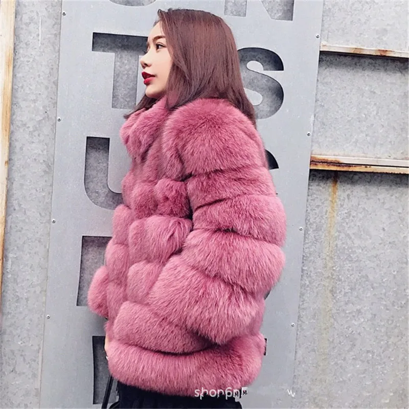 BINYUXD осенне-зимнее Пальто утепленное пальто с искусственным мехом для женщин с высоким воротником средней длины, Широкие полоски для Секции лисий мех пальто Меховая куртка