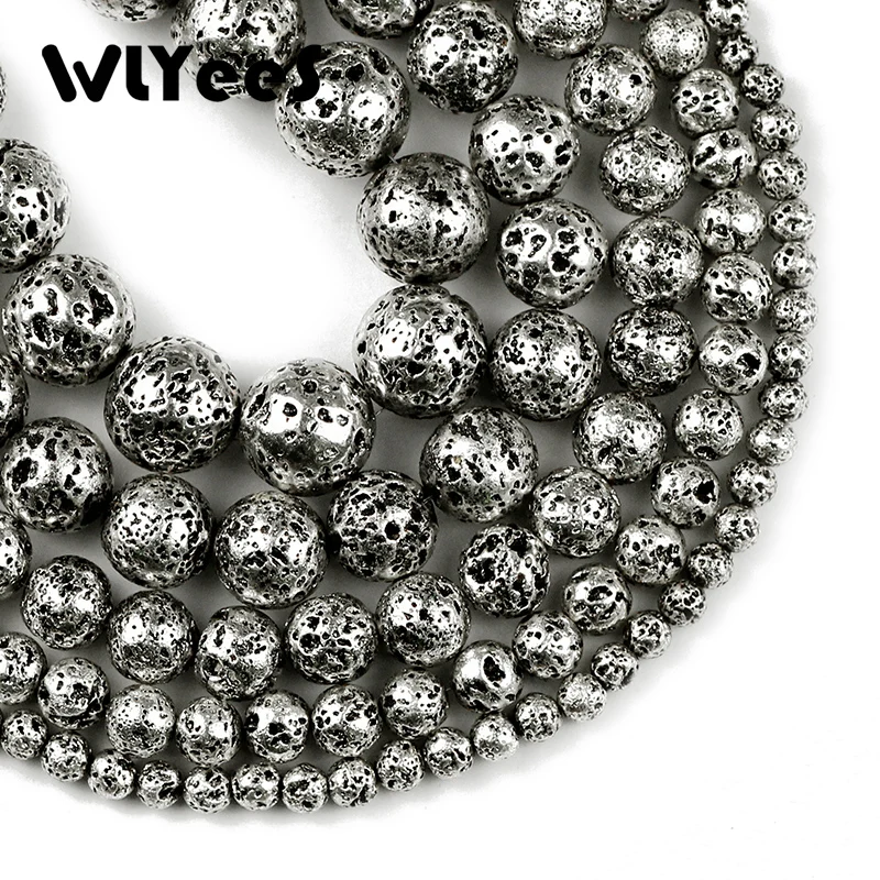 

WLYeeS Natural Stone Ancient Silver Lava Hematite Round Loose beads 4 6 8 10 12mm DIY necklace Bracelets Jewelry Making Finding