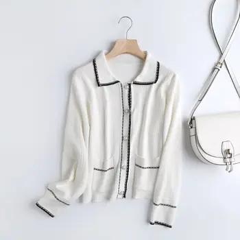 

2020 Turndown Collar Knitted Women Cardigan Buttons Long Sleeve Sweater Cardigan Elegant Autumn Ladies Sweaters Tops