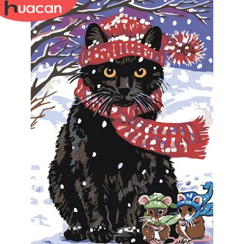 

HUACAN Painting By Numbers Cat Animals HandPainted Kits Drawing Canvas DIY Oil Pictures By Numbers Winter Home Decor Gift