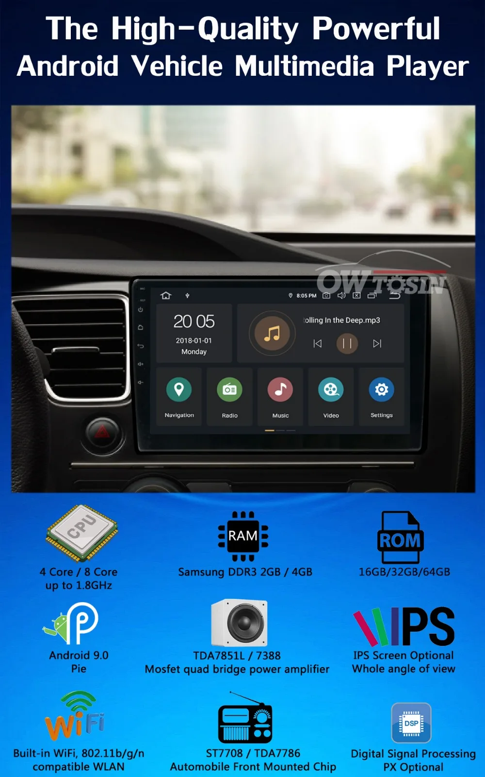 Cheap 10.1" 180°Rotatable Android 9.0 PX6 4GB RAM 64GB ROM 1 Din 1Din Universal Radio Audio Car Multimedia DVD Stereo Player GPS Radio 1