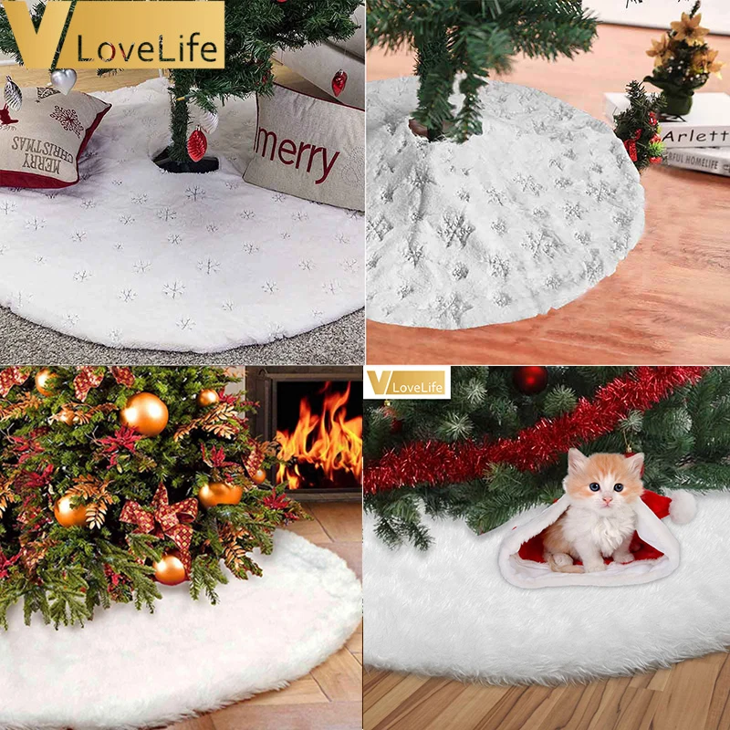 Christmas-Tree-Decor Skirt Fur High-Quality Xmas White for Snowflake