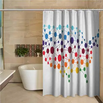 

Map Precision Custom Shower Curtain Dotted Map of United States Colorful Spotted Network Abstract Connected Country Design