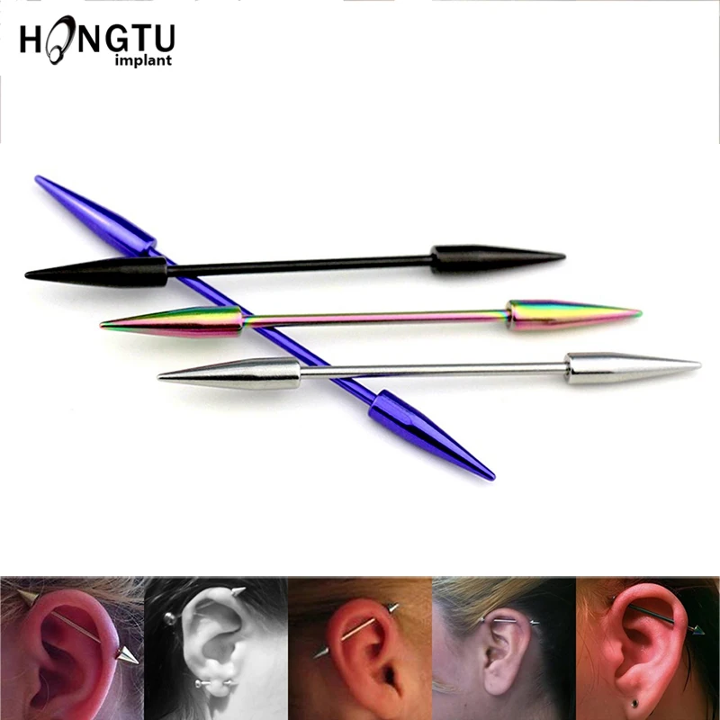 

4PC Cone Ear Industrial Piercing Studs Rings Long Ear Cartilage Piercing Industrial Earring Ear Tragu Helix Piercing Jewelry 14G