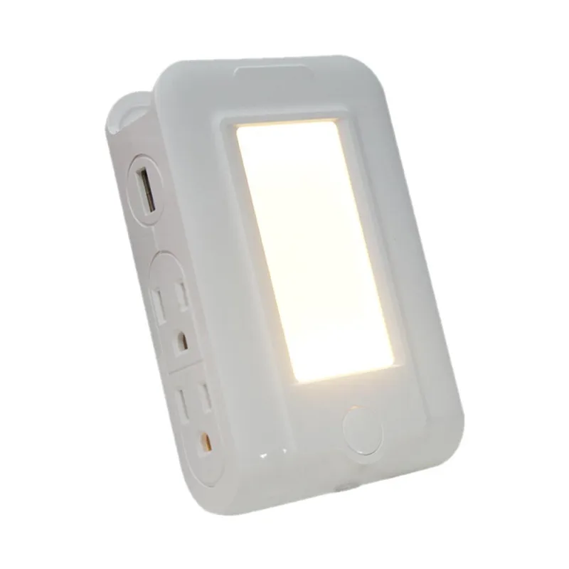 Wall Mount Charger 2 USB Ports and 4 AC Outlets Charging Station LED Night Light with Phone Holder Lamparas 40DEC1003