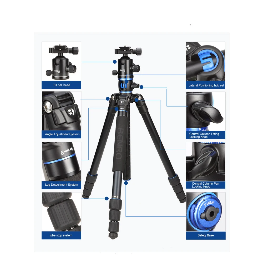 Benro GA168TB1 GoTravel Aluminum Professional Tripod with B1 Ball Head Carrying Bag Max Loading 12kg ga168t  Free Shipping