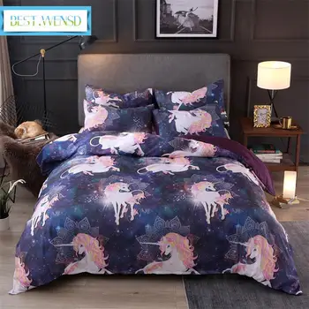 

BEST.WENSD High-quality American style 3d Unicorn Quilt sets with pillowcases US AU,EU Boho Unicorn bed comforter cover bed set