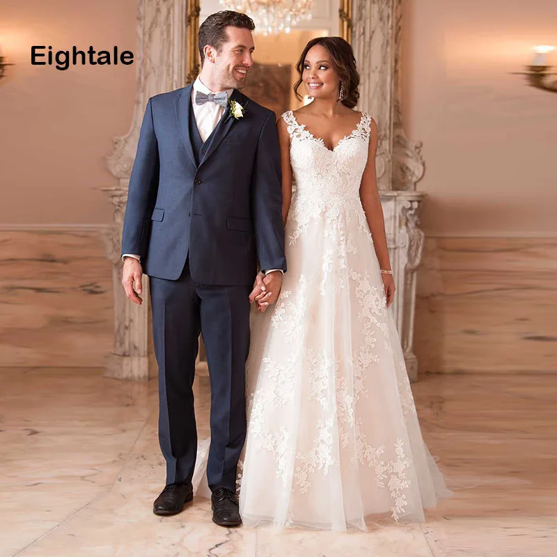 Eightale Wedding Gowns 2019 V Neck Appliques Lace Princess Romatic Boho Wedding Dress A-Line Tulle Bride Dress vestido casamento Eightale Wedding Gowns 2019 V Neck Appliques Lace Princess Romatic Boho Wedding Dress A-Line Tulle Bride Dress vestido casamento