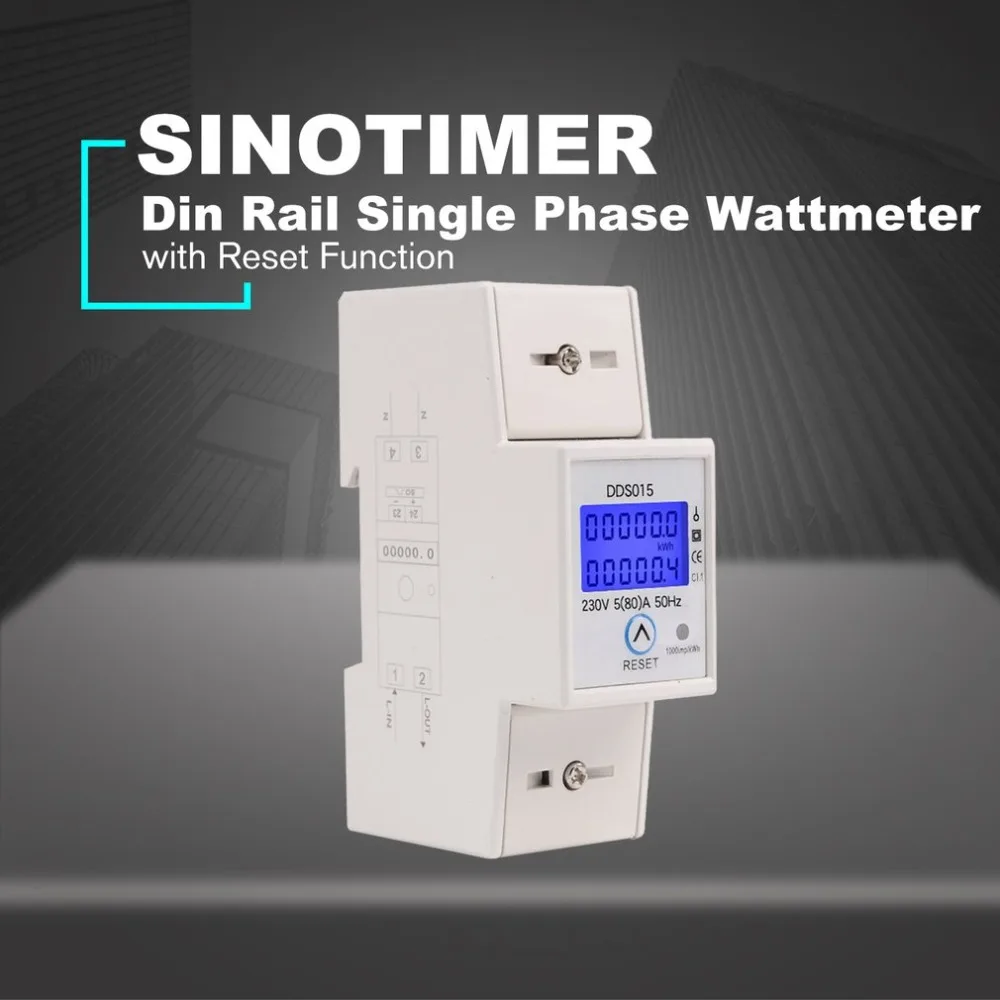 230V Din Rail Single Phase Wattmeter Power Consumption Watt Electronic Energy Meter AC with Reset Function DDS015