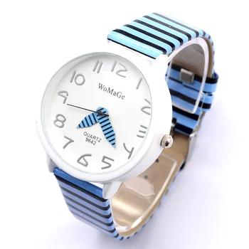 

2019 New Top Brand Womage Simple Designer Zebra Crossing Stripe Cow Leather Wrist Watches Girl Children Popular Quartz Clock D7