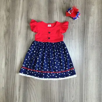 

baby girls summer dress girls 4th of july dress children girls stars prints July fourth dress with bow
