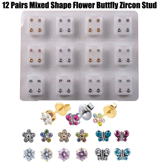 Sterilized Dozen Pack Gold & Silver Color Ear Cartilage Tragus Piercing Stud Earring Mixed Colors Shape Star Heart Pearl