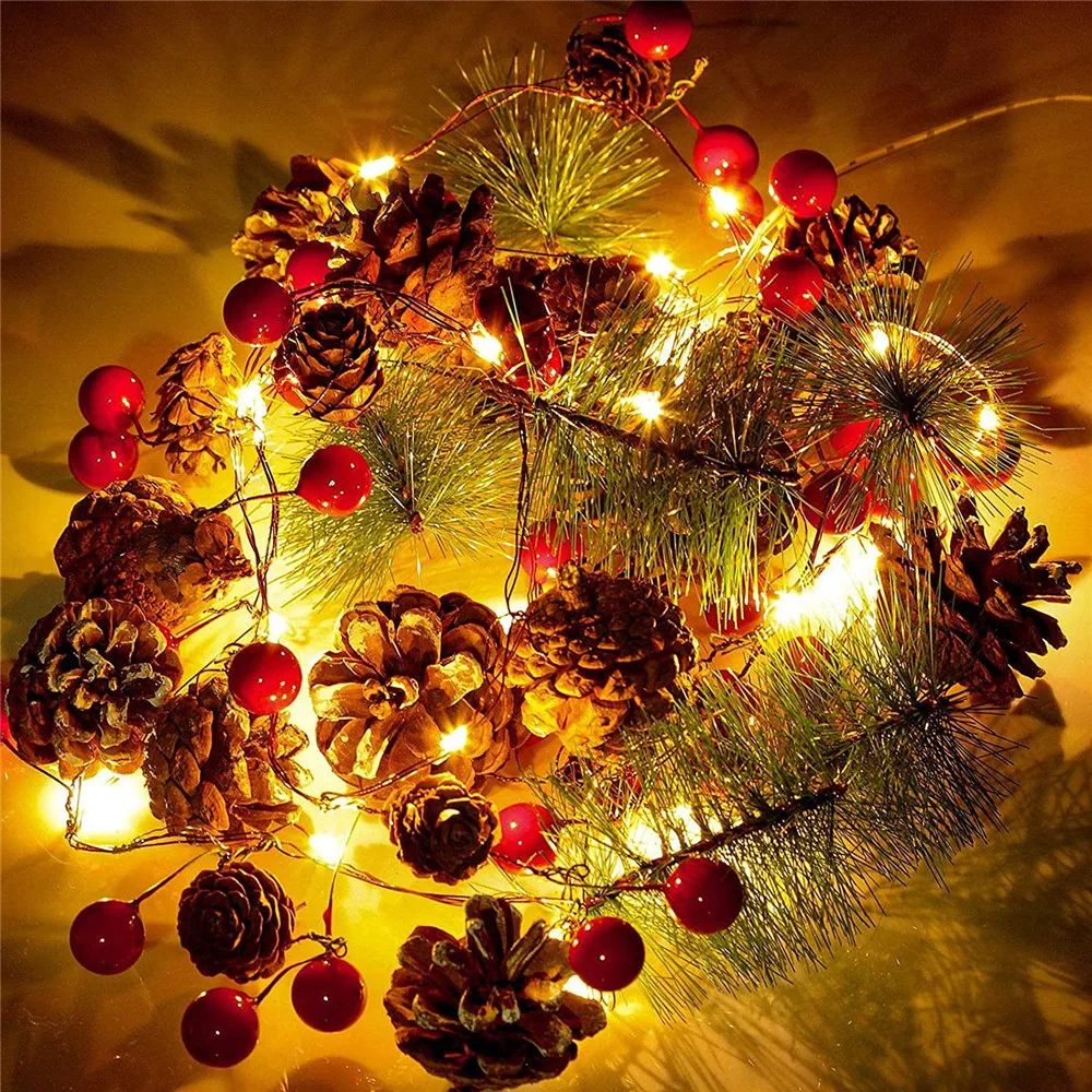 20/30 LED Christmas Pinecone String Lights Battery operated Pinecone Bell Xmas Garland for Home New Year Christmas Tree Decor цена и фото