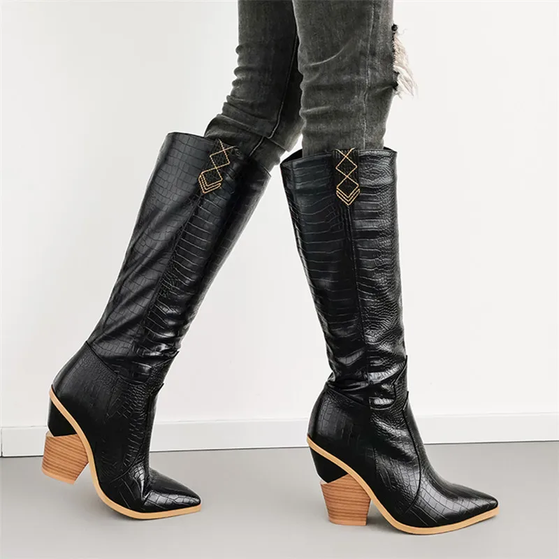 black knee high cowgirl boots