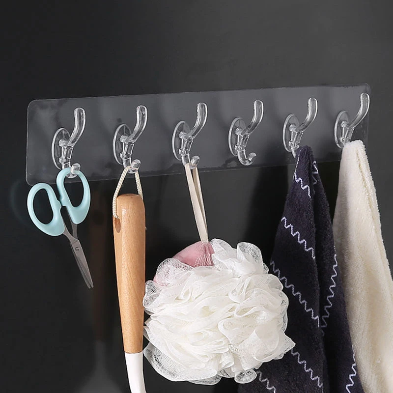 

3/6 Row Transparent Hooks Hat Clothes Coat Hanger Towel Holder Seamless Door Hook Kitchen Bathroom Home Storage Tools