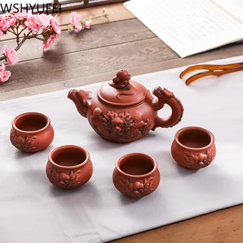 

Yixing teapot filter teapot beauties handmade purple clay customized gifts Xishi teapot One pot of four cups Travel tea set