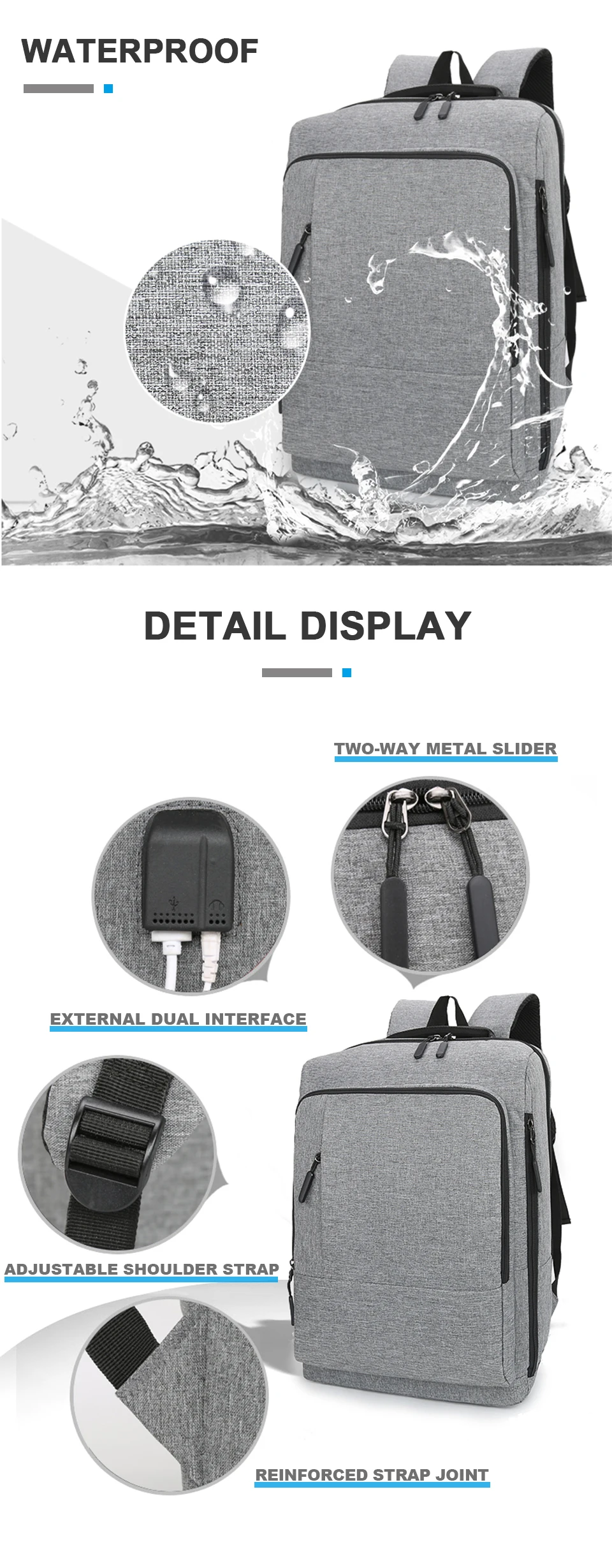 Business Backpack Smart Bagpack Laptop 15.6 Inch Men Travel Women Back Pack USB Charging Waterproof Notebook Male Female Bags (5)