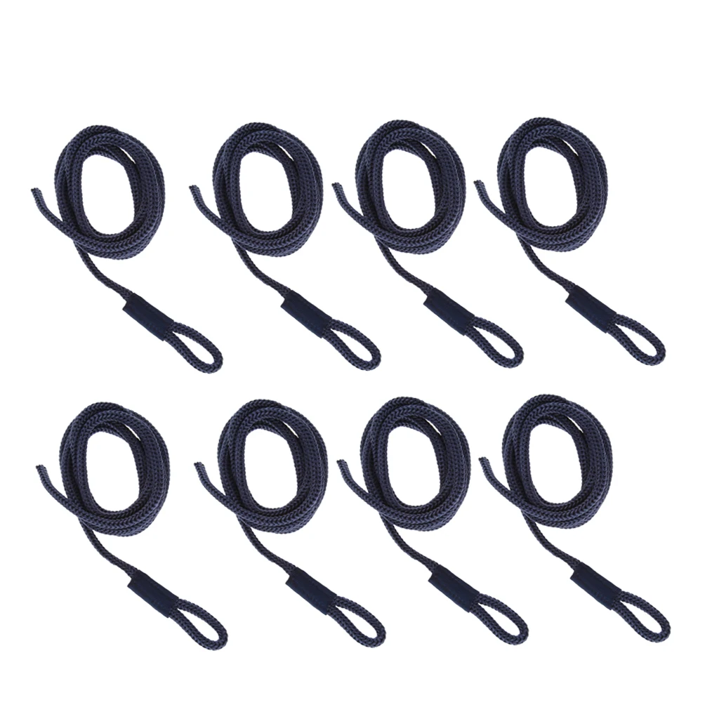 8pcs Double Braid Nylon Fender Line 1/4 inch x 5 Feet Marine Dock Lines Blue