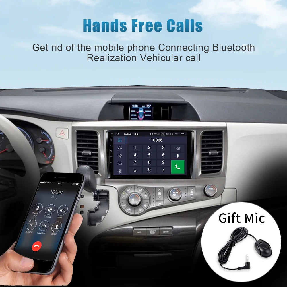 Flash Deal Dasaita 9" 1din Car Radio Android 9.0 for Toyota Sienna XL30 Multimedia 2010 2011 2012 2013 2014 Built-in GPS 4K 1080P 4