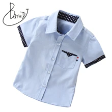 Новая летняя рубашка с короткими рукавами однотонная белая рубашка для мальчиков Одежда для студентов Модная хлопковая Детская рубашка из ткани "Оксфорд"