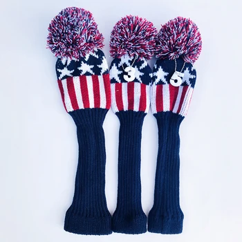 

3pcs Protector Outdoor Cap Golf Accessories Elastic Stripes Storage Knitting Dustproof Sports Plush Ball Club Head Cover