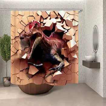 

Ripped Wall Fierce Dinosaur Shower Curtain with 12 Hooks,Waterproof & Durable Polyester Fabric,Dinosaur Bath Curtains Bathroom