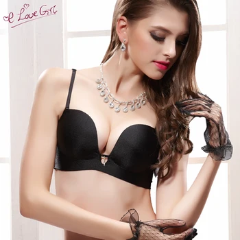 

E lovegirl Sexy Beautiful Back Sexy 1/2 Cup Push Up Bra Loose Wire Comfortable Black Cross Straps With Back Strapless Glossy Bra