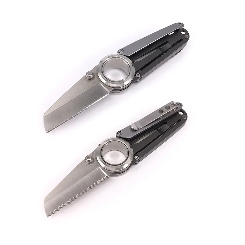 

Mini Folding Blade Pocket Knife Large Finger Hole Outdoor EDC Camping Survival Knife Key Chain Multi-function Dual Blades Knife