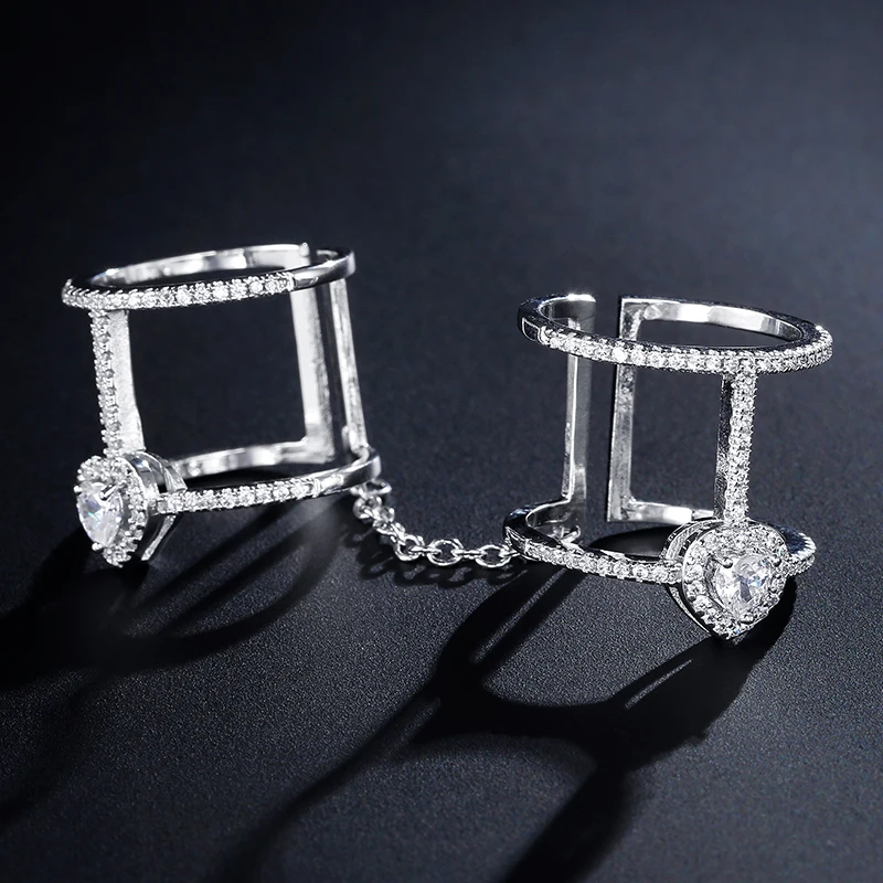 UILZ, модные роскошные кольца, микро проложенный циркон, Двухслойное геометрическое Открытое кольцо для женщин, классика, Трендовое ювелирное изделие URP2126