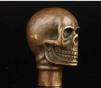 

bronze Pure Copper Old Qing Ming Brass ASIAN COLLECTION VINTAGE OLD RARE BRASS CASTING SKULLS STATUE CRUTCH HANDLE