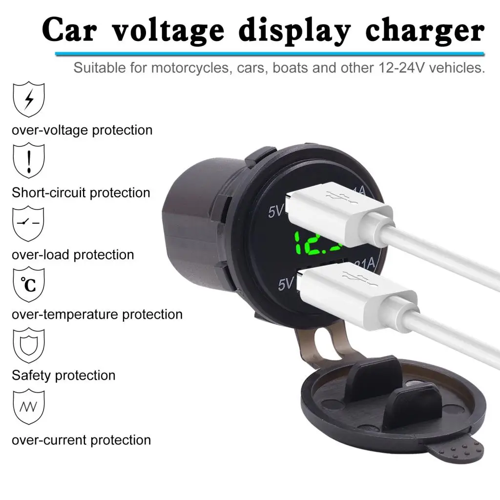 Двойной USB разъем для зарядки с цифровым вольтметром 12 24V автомобиля|Морское