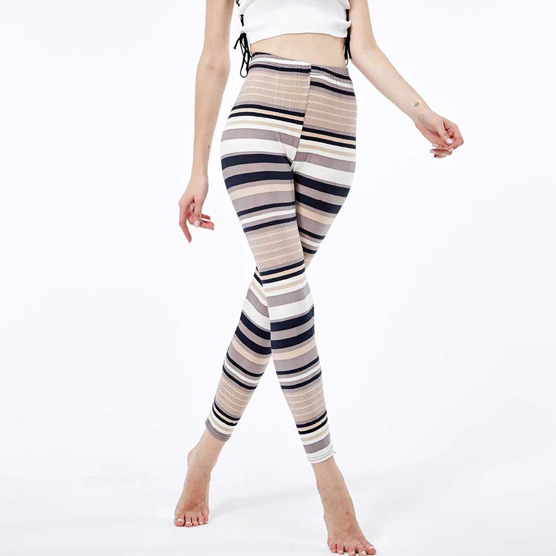 

VIIANLES Hot Selling Quality Striped Printing Ladies High Waist Sports Leggings Slim Breathable Fitness Pants Plus Size Leggins