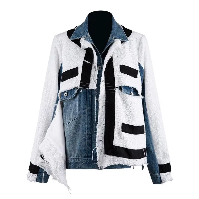 

Z-ZOUX Women Jackets Coats Irregular Knitted Stitching Ladies Denim Jackets Long Sleeve Fake Two Jean Jacket Women Denim Coat