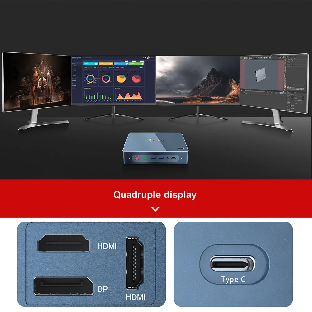 Beelink GT-R Fingerprint Boot Encryption New Smart Desktop Mini PC with AMD Ryzen5 3550H AMD Radeon RX Vega 8 - Blue 16GB RAM + 512GB ROM + 1TB US Plug