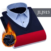 Мужская одежда, рубашки с вышивкой, в полоску, макет, из двух частей, платье, рубашка, имитация двойки, длинный рукав, толстый бархат, свитер, рубашки