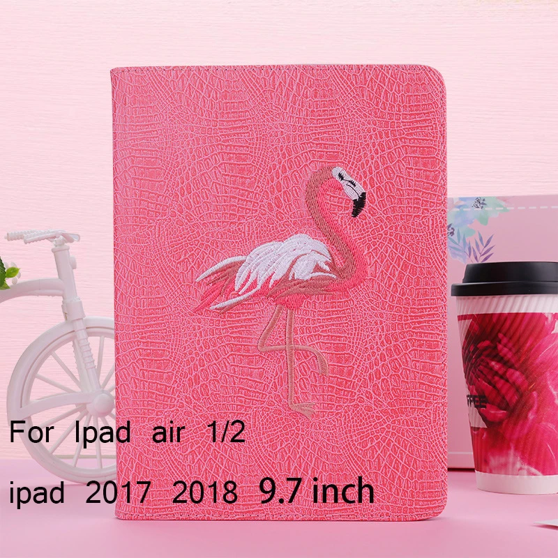 Вышивка Фламинго чехол для Apple IPad 10,2 дюймов защитный ковер Ipad / 9,7 PU кожаный чехол для Ipad Pro 11 - Цвет: 9.7 inch