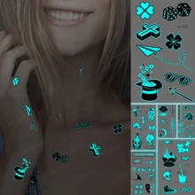 Luminous Tattoos Blue Glow Cross Four-Leaf Clover Magic Wand Waterproof Temporary Tattoo Stickers Women Men Body Art Fake Tatto