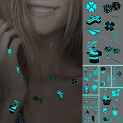 Luminous Tattoos Blue Glow Cross Four-Leaf Clover Magic Wand Waterproof Temporary Tattoo Stickers Women Men Body Art Fake Tatto